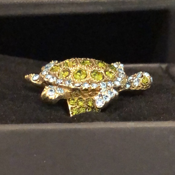 HEIDI DAUS Green Blue Swarovski Crystal Accented Turtle Ring Sz 10 - Picture 5 of 15